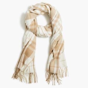 NEW J. Crew Cream and Tan Plaid Fringe Scarf